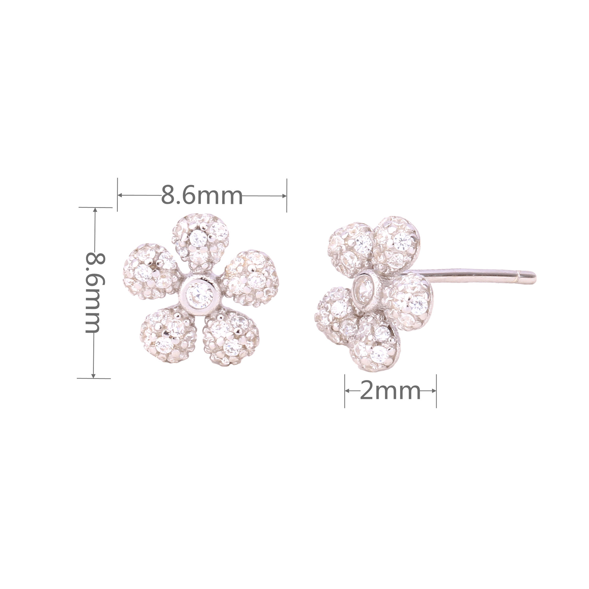 1 Paire Style Simple Fleur Placage Incruster Argent Sterling Zircon Or Blanc Plaqué Boucles D'oreilles display picture 3