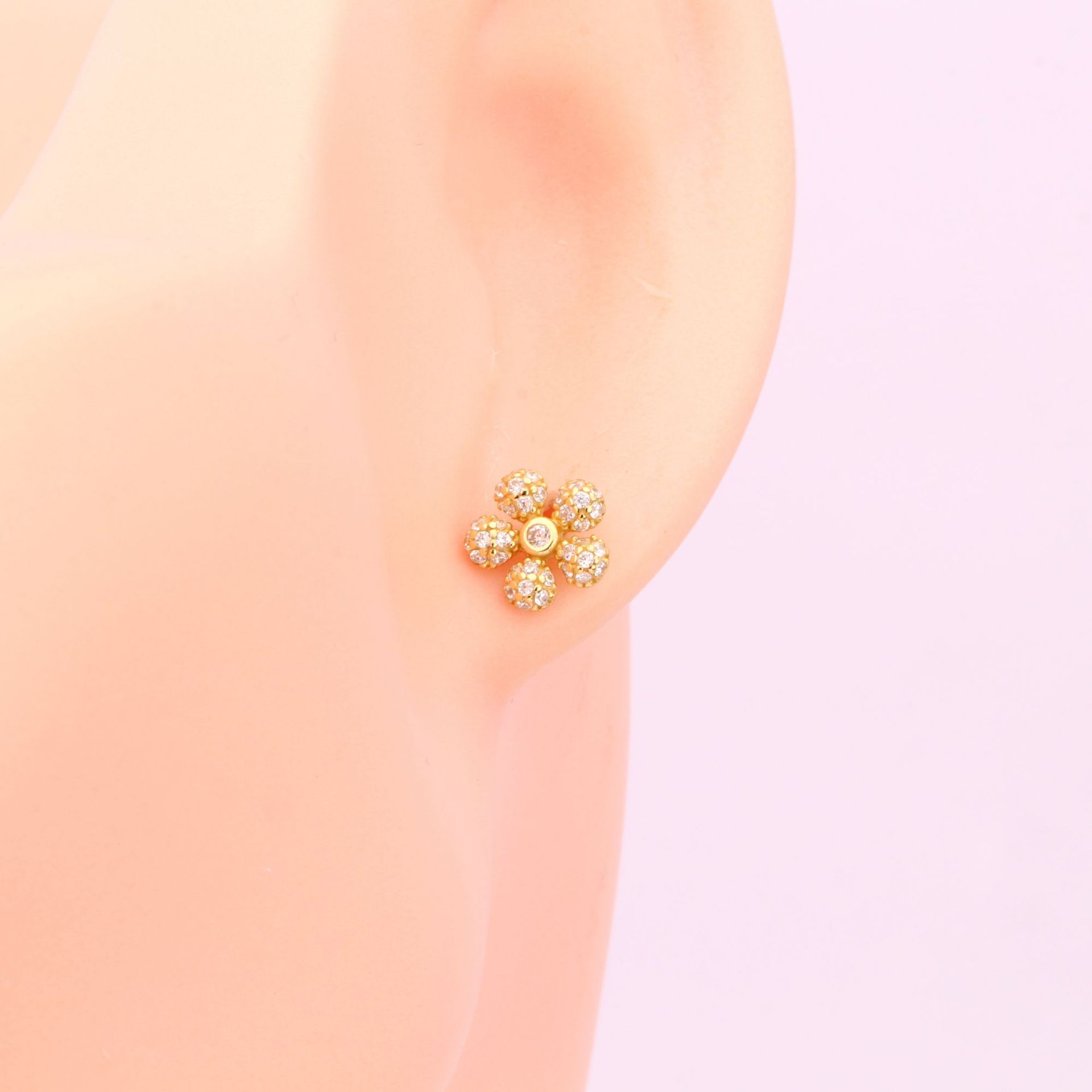 1 Pair Simple Style Flower Plating Inlay Sterling Silver Zircon White Gold Plated Ear Studs display picture 5
