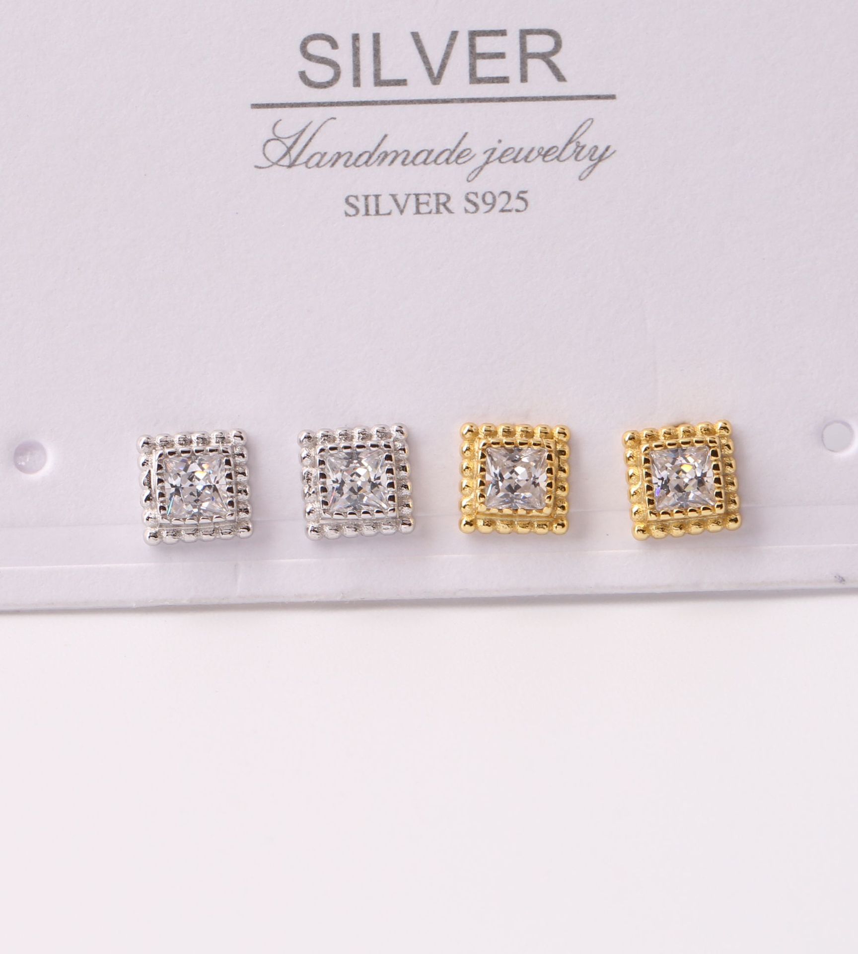 1 Pair Simple Style Square Plating Inlay Sterling Silver Zircon White Gold Plated Ear Studs display picture 5