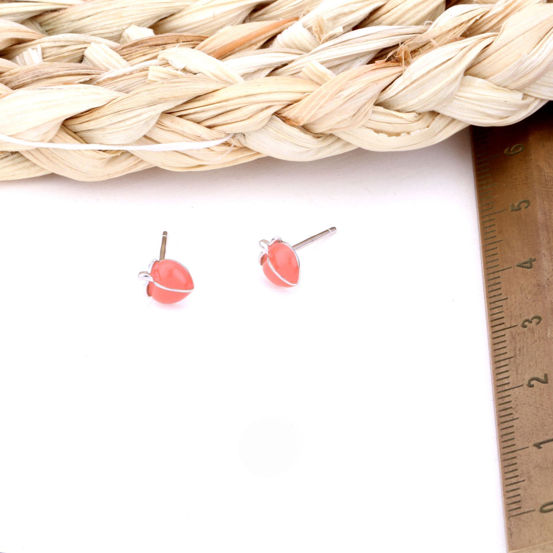 1 Pair Simple Style Peach Epoxy Sterling Silver Ear Studs display picture 8