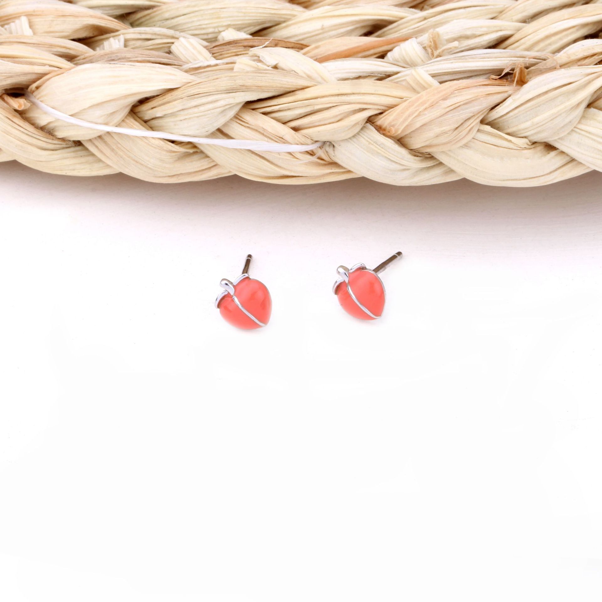 1 Pair Simple Style Peach Epoxy Sterling Silver Ear Studs display picture 10