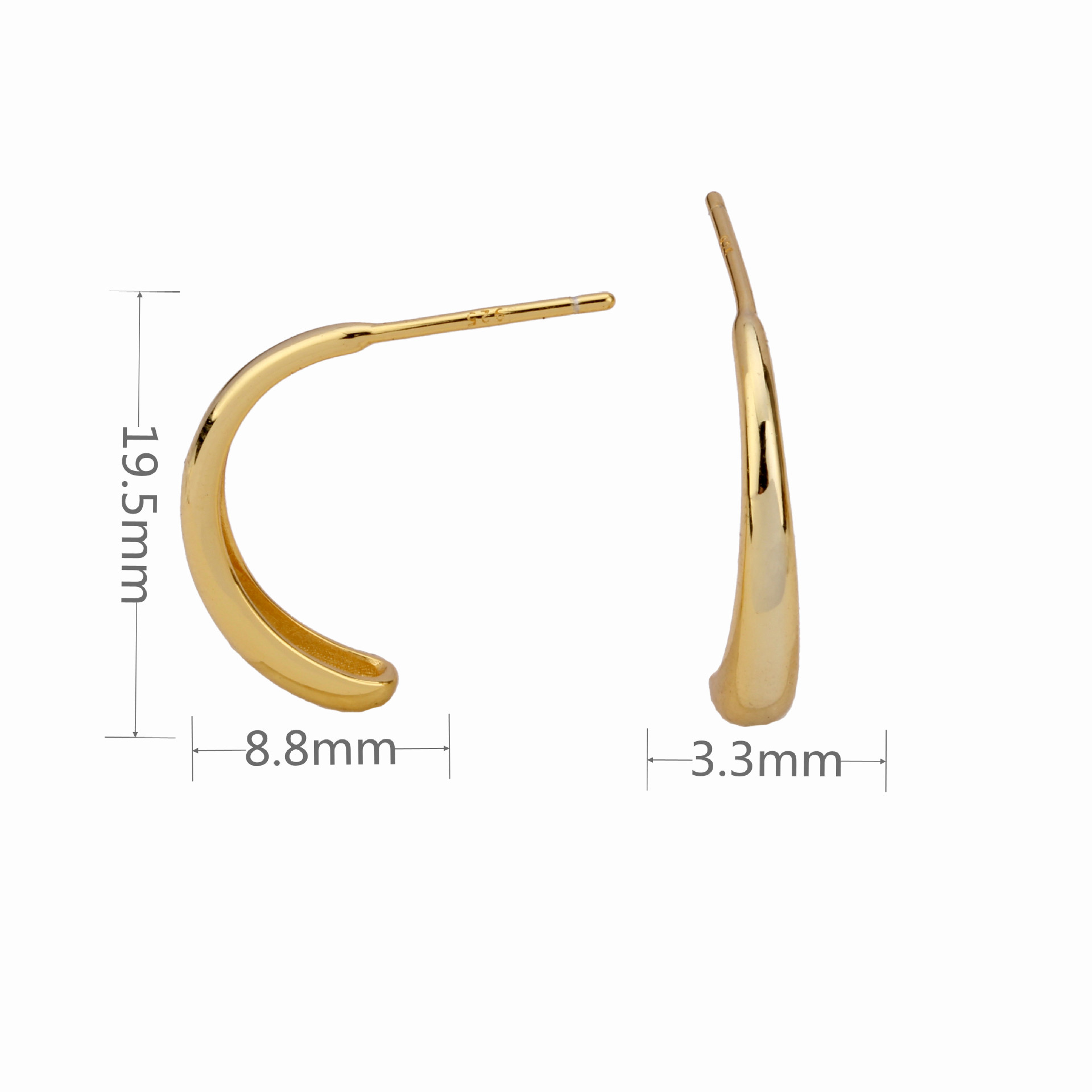 1 Pair Simple Style Solid Color Plating Sterling Silver Gold Plated Earrings display picture 7