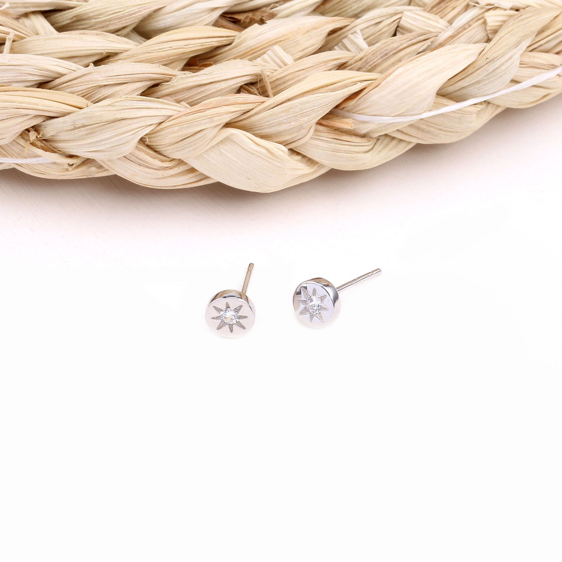 1 Pair Simple Style Star Inlay Sterling Silver Zircon Ear Studs display picture 7