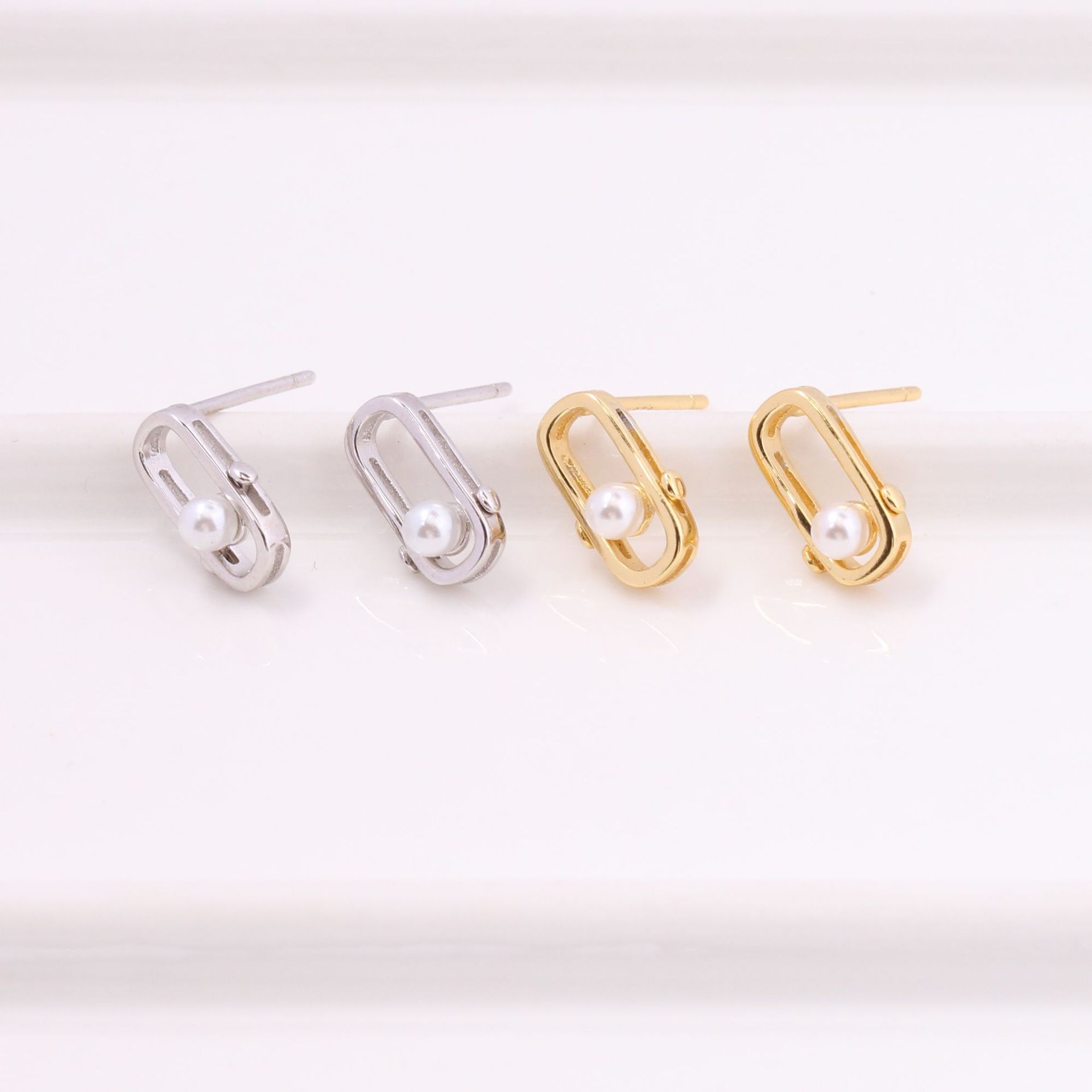 1 Paire Style Simple Couleur Unie Incruster Argent Sterling Perle Boucles D'oreilles display picture 5