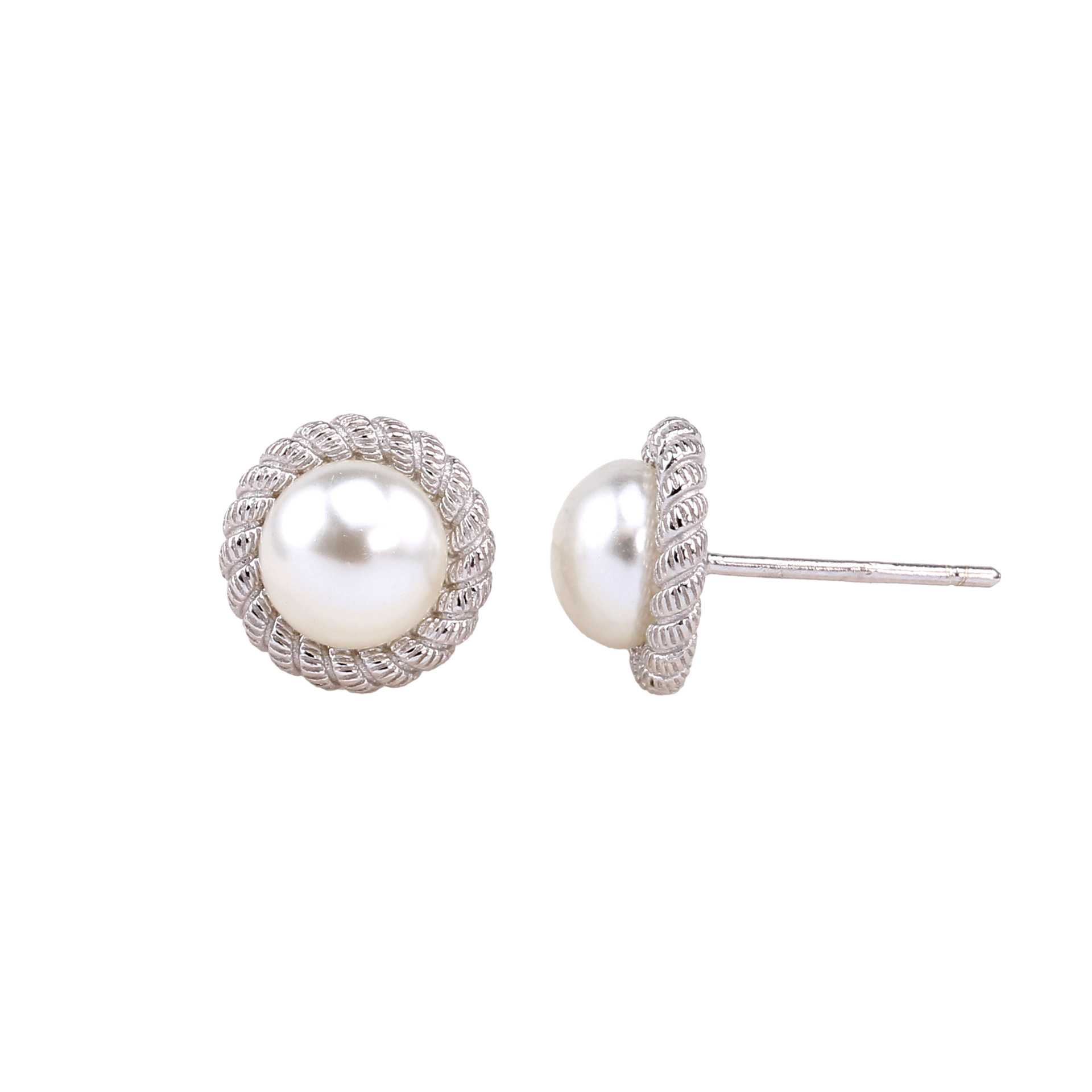 1 Pair Simple Style Round Inlay Sterling Silver Pearl Ear Studs display picture 4