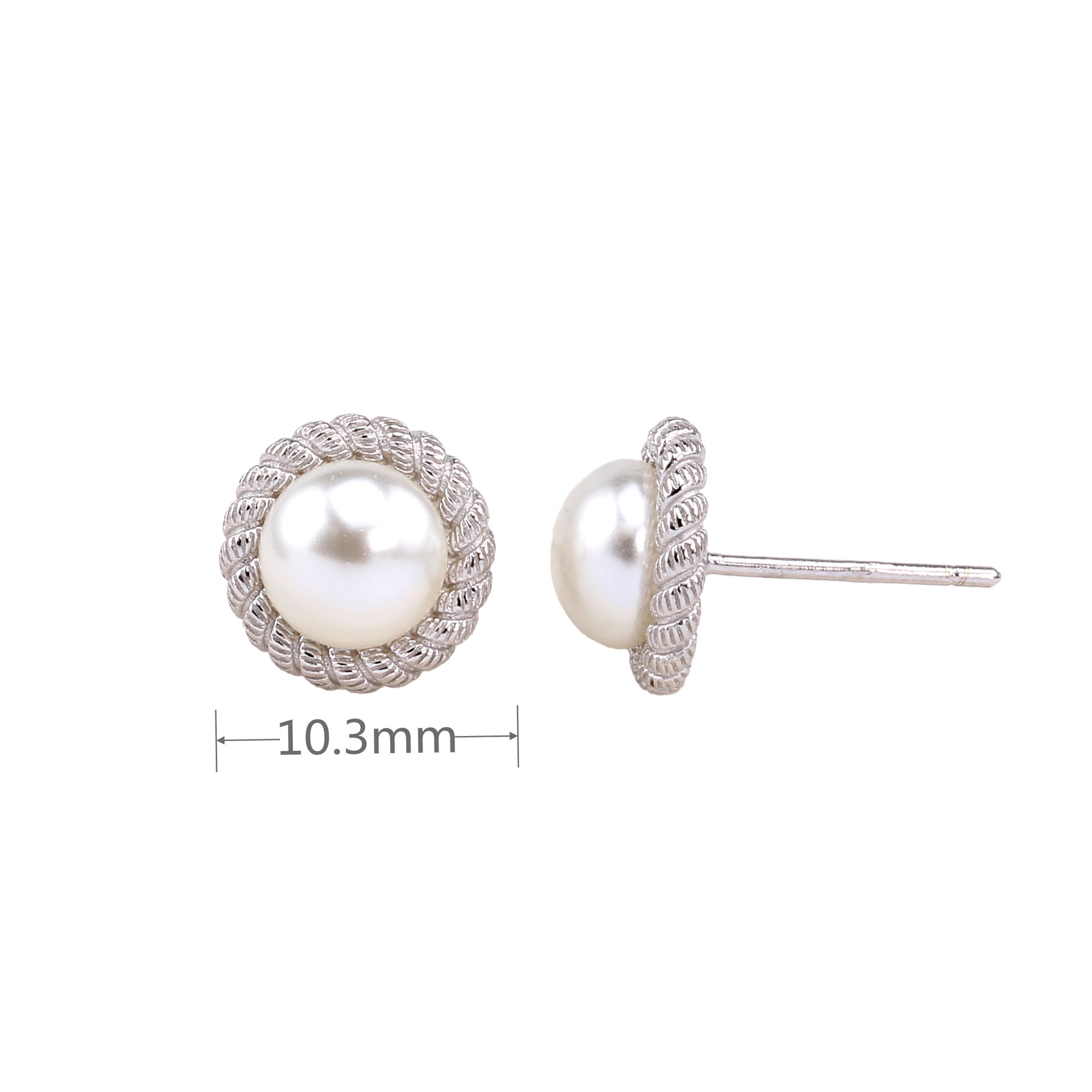 1 Pair Simple Style Round Inlay Sterling Silver Pearl Ear Studs display picture 5