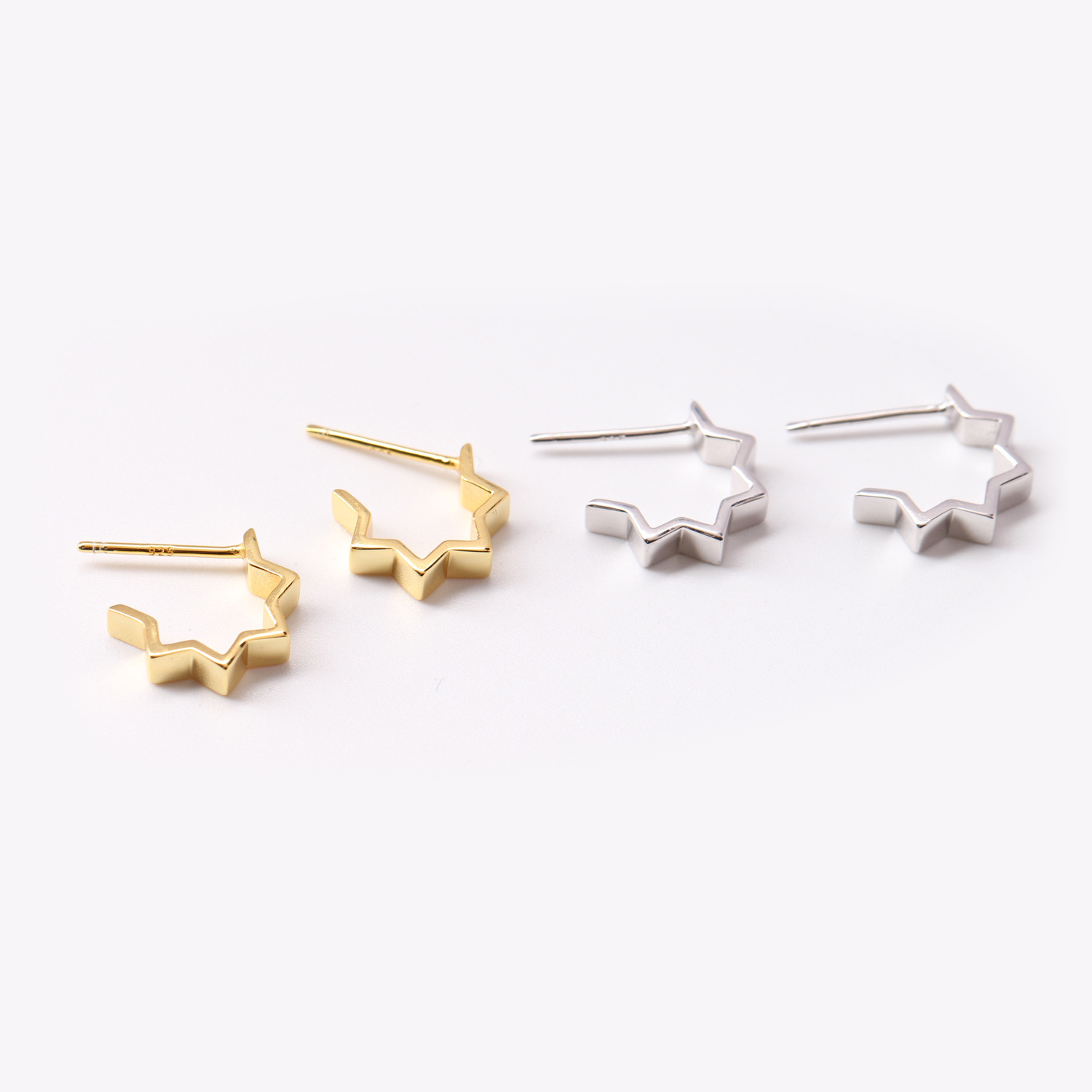 1 Pair Simple Style Star Plating Sterling Silver Ear Studs display picture 2