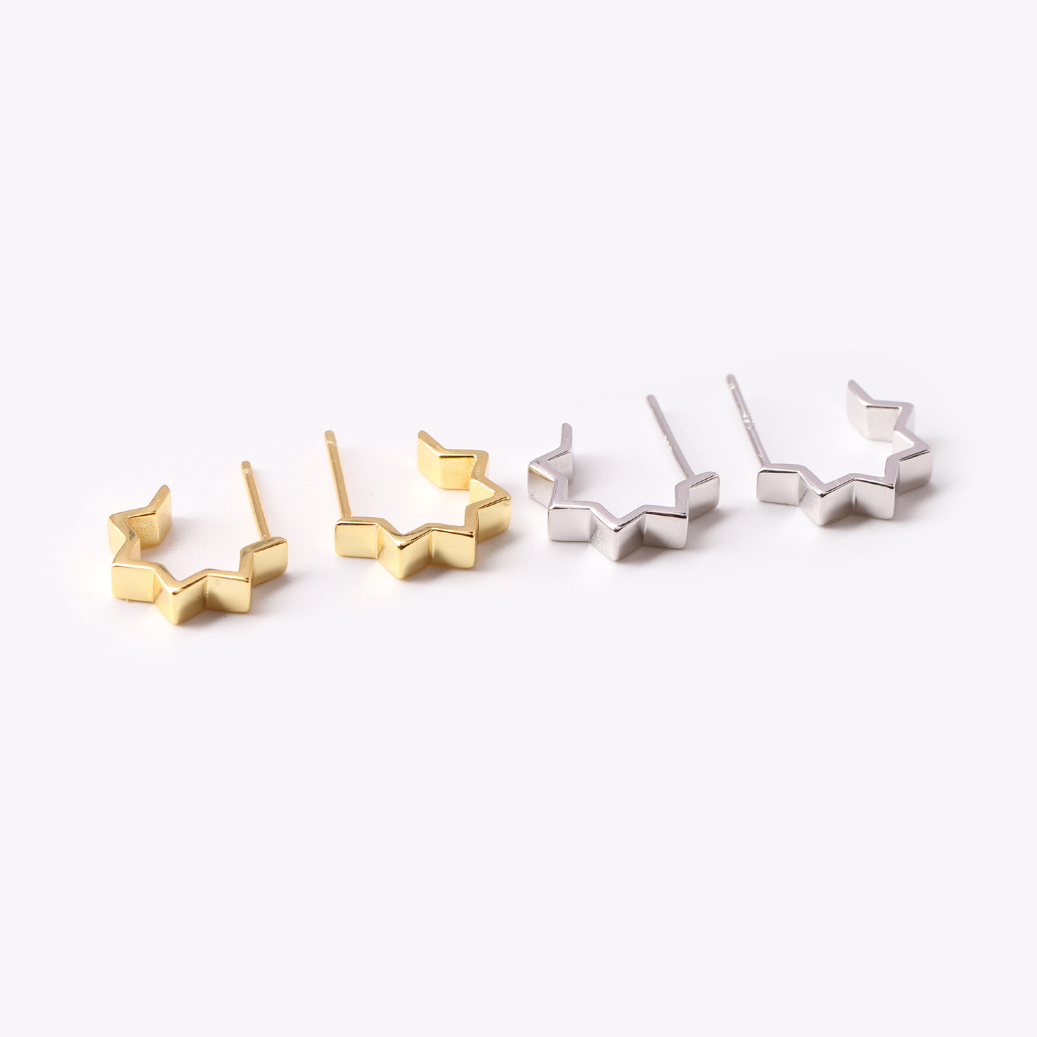 1 Pair Simple Style Star Plating Sterling Silver Ear Studs display picture 4