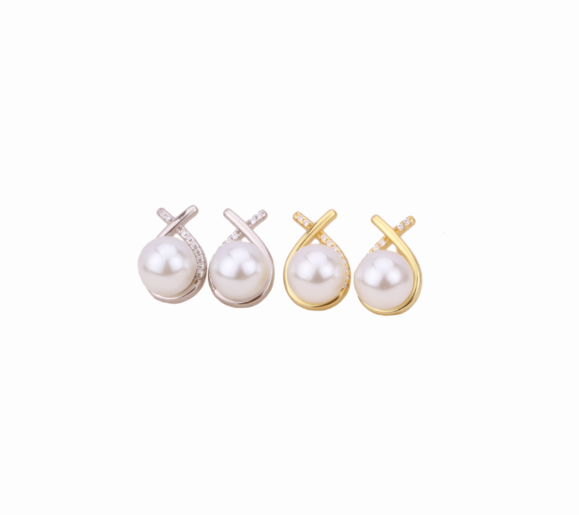 1 Pair Lady Water Droplets Plating Inlay Sterling Silver Artificial Gemstones Artificial Pearls Ear Studs display picture 1