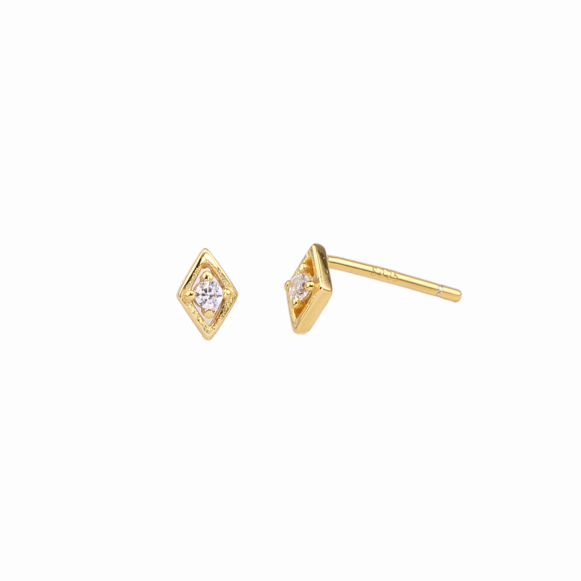 1 Pair Simple Style Rhombus Inlay Sterling Silver Artificial Diamond Ear Studs display picture 3