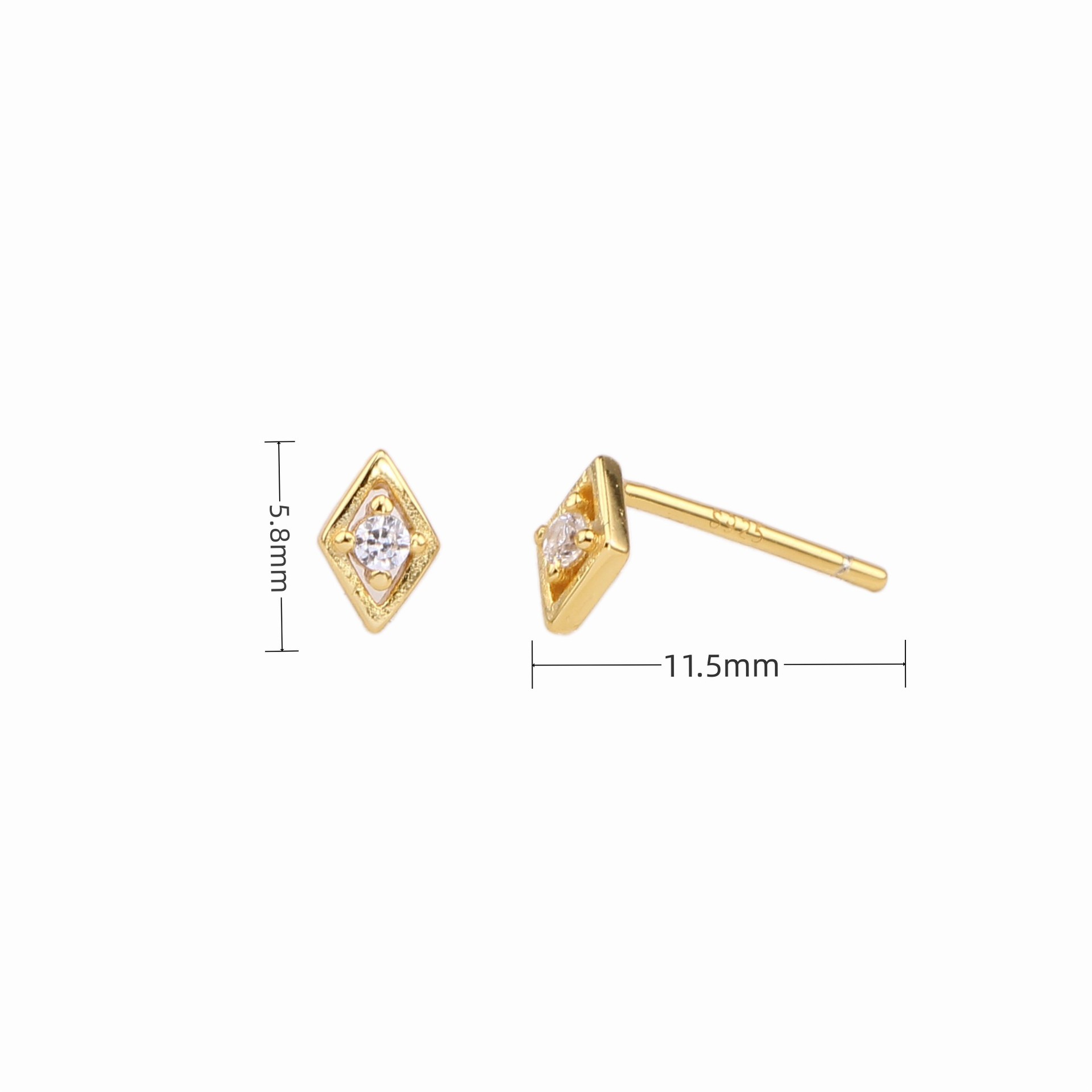 1 Pair Simple Style Rhombus Inlay Sterling Silver Artificial Diamond Ear Studs display picture 4