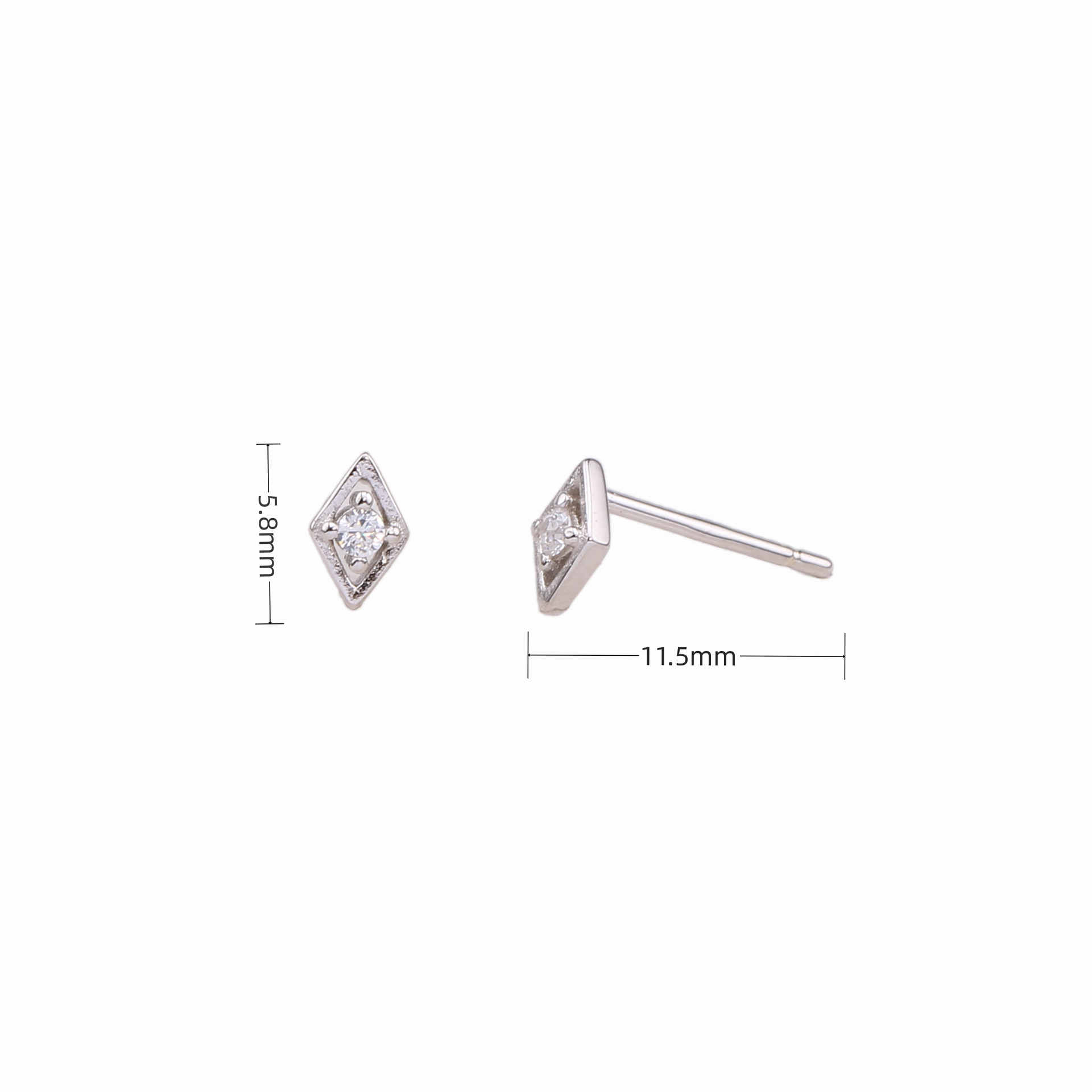 1 Pair Simple Style Rhombus Inlay Sterling Silver Artificial Diamond Ear Studs display picture 6