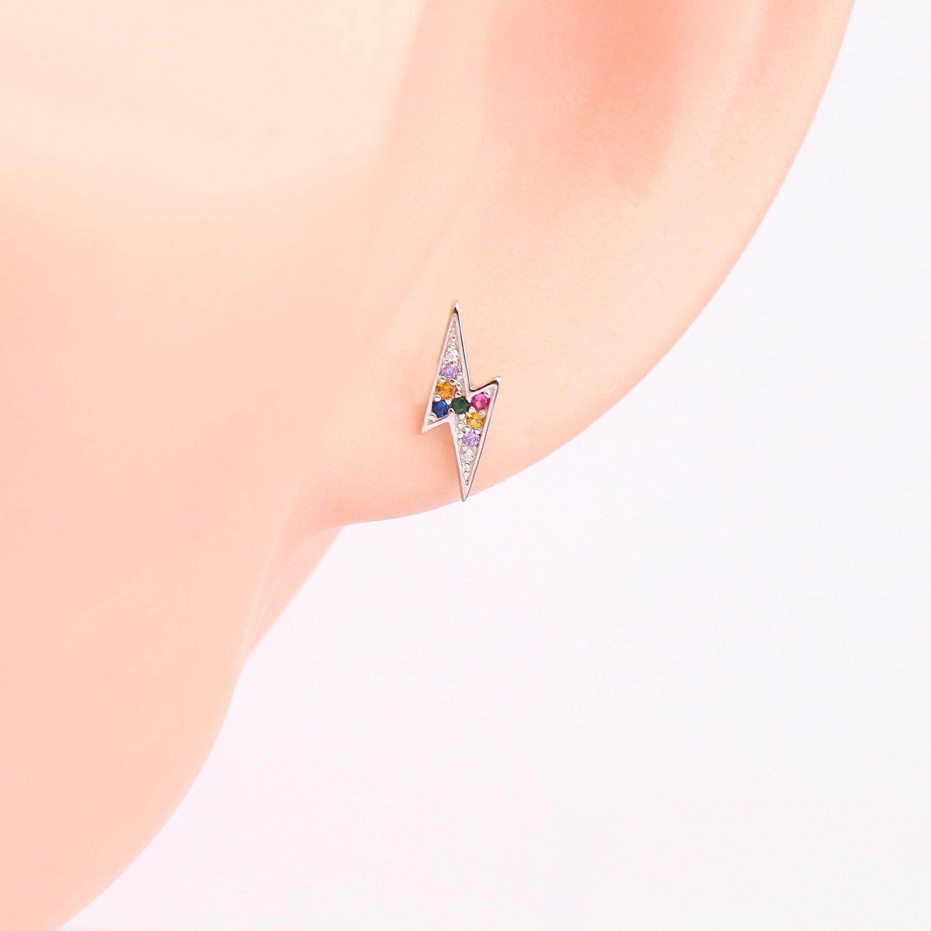 1 Pair Simple Style Lightning Inlay Sterling Silver Zircon Ear Studs display picture 8