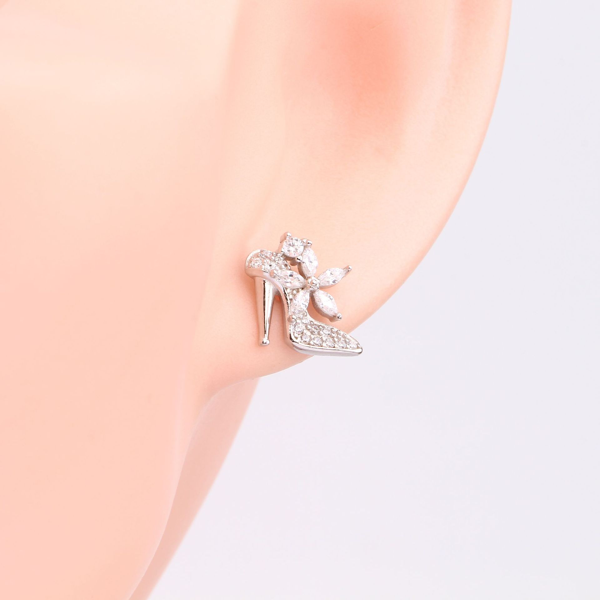 1 Paire Dame Talon Haut Incruster Argent Sterling Diamant Artificiel Boucles D'oreilles display picture 8