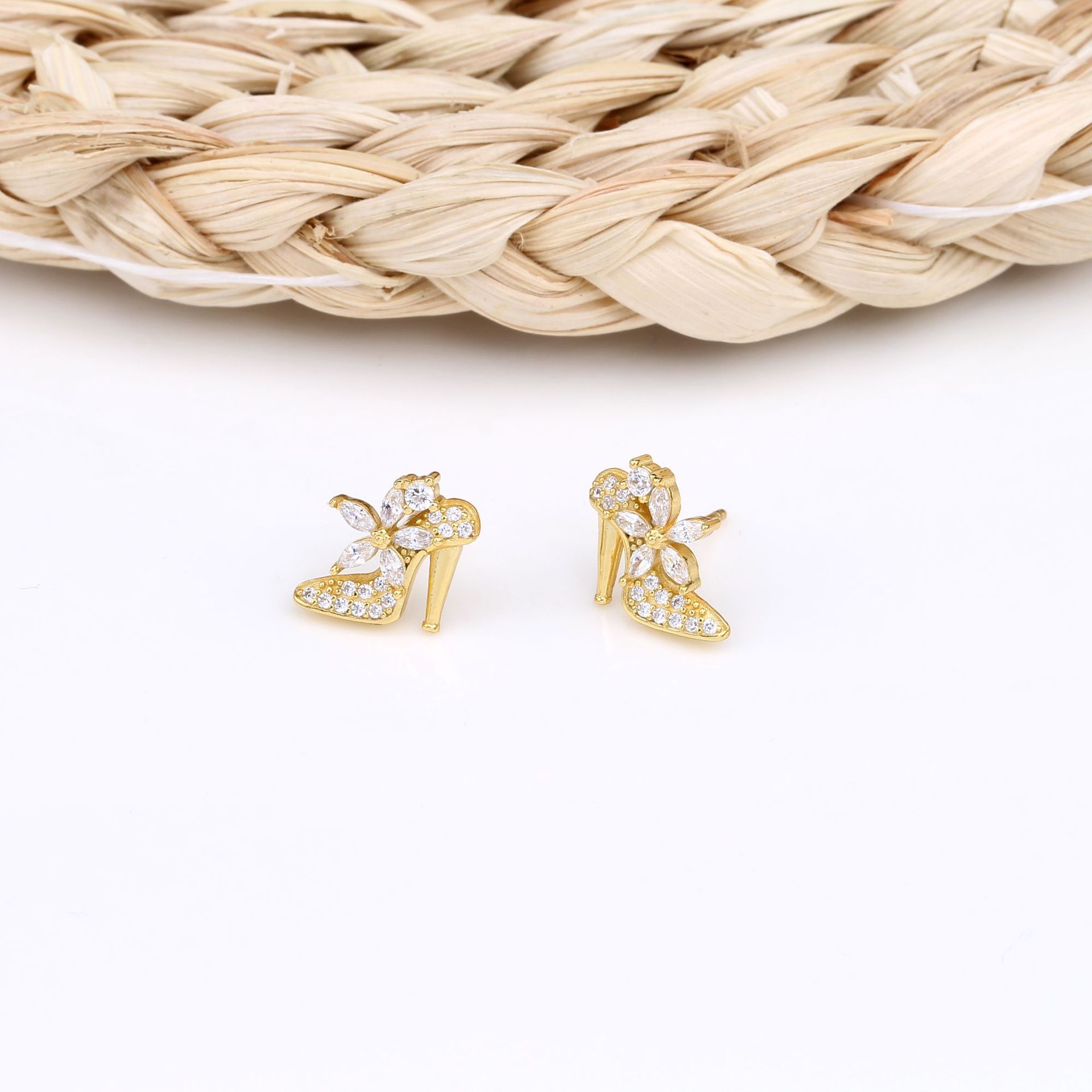 1 Pair Lady High Heel Inlay Sterling Silver Artificial Diamond Ear Studs display picture 9