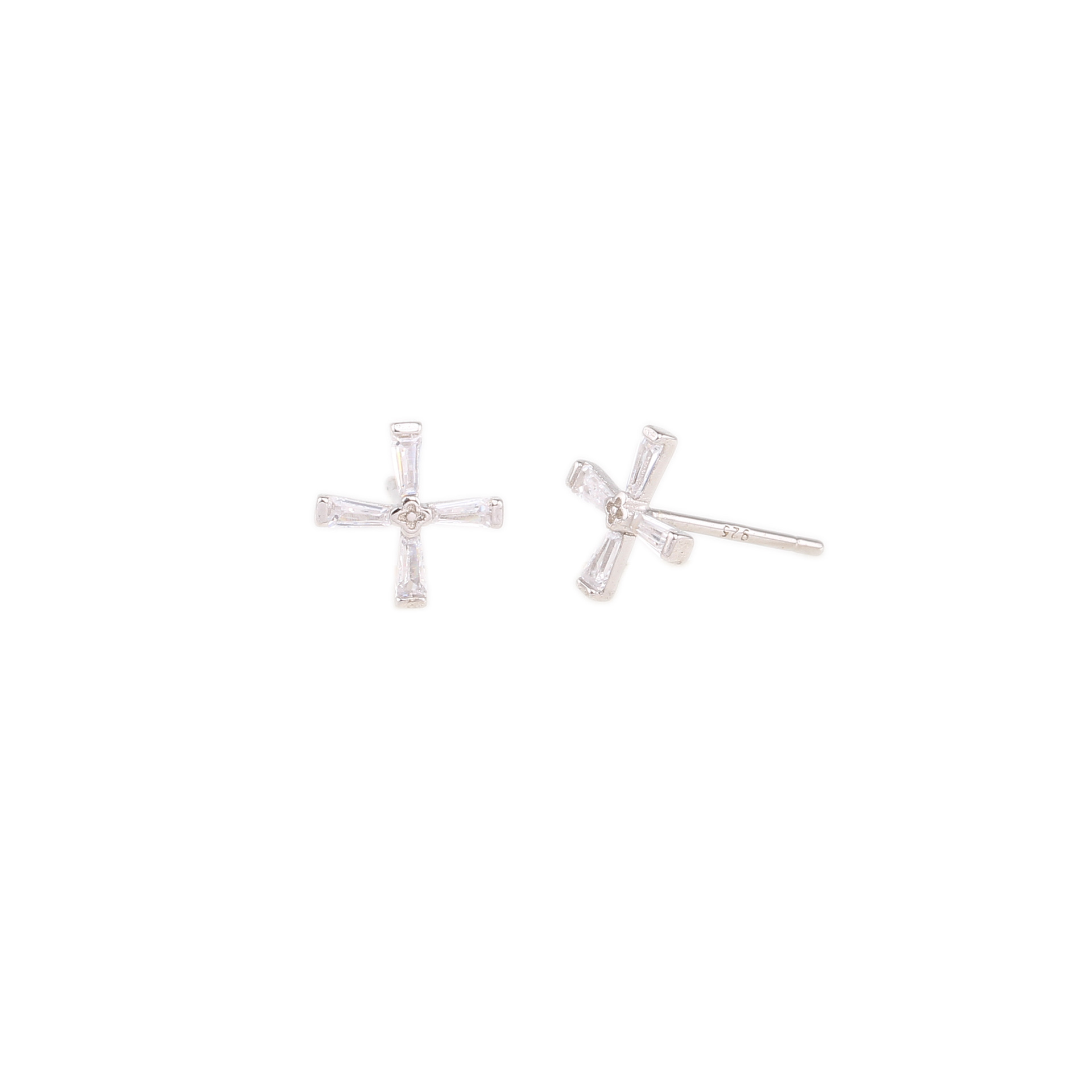 1 Pair Simple Style Streetwear Cross Plating Inlay Sterling Silver Zircon Ear Studs display picture 4