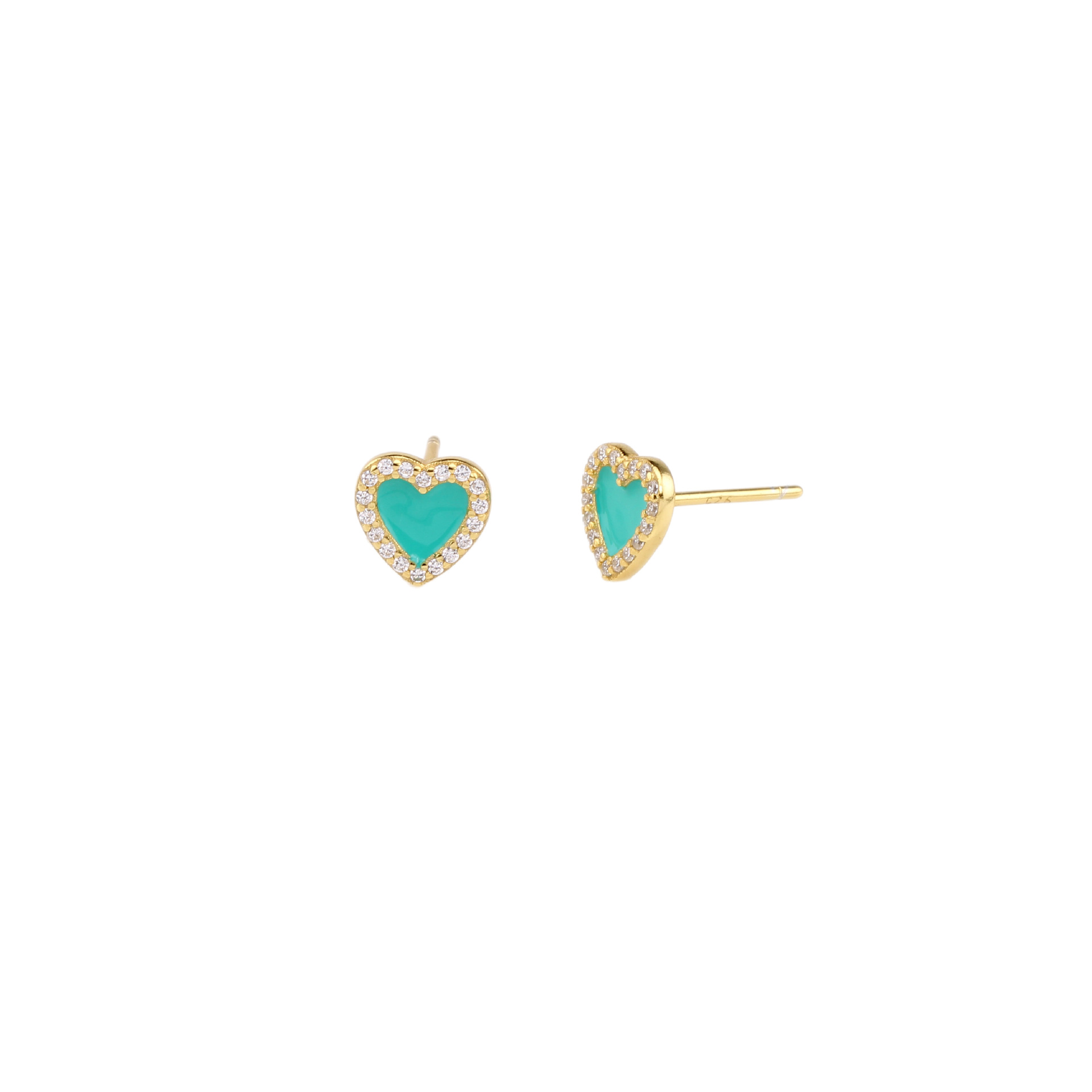 1 Pair Cute Heart Shape Enamel Plating Inlay Sterling Silver Zircon Ear Studs display picture 3
