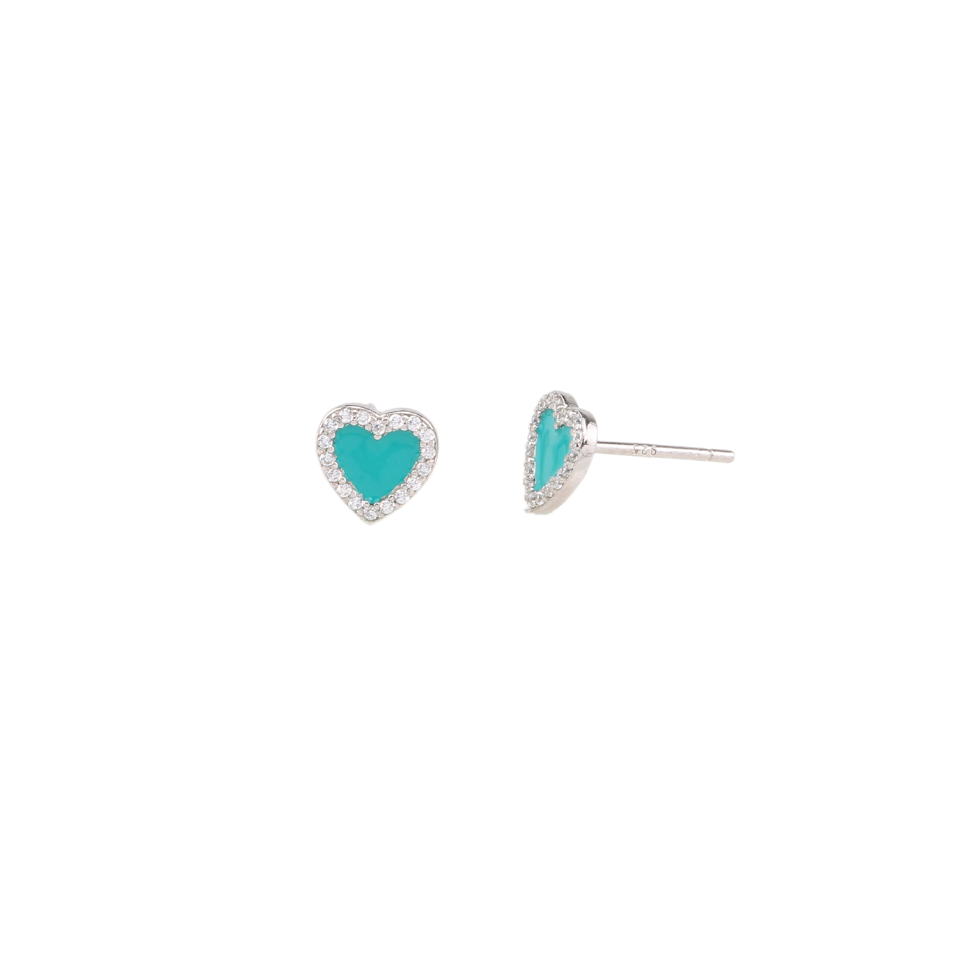 1 Pair Cute Heart Shape Enamel Plating Inlay Sterling Silver Zircon Ear Studs display picture 5