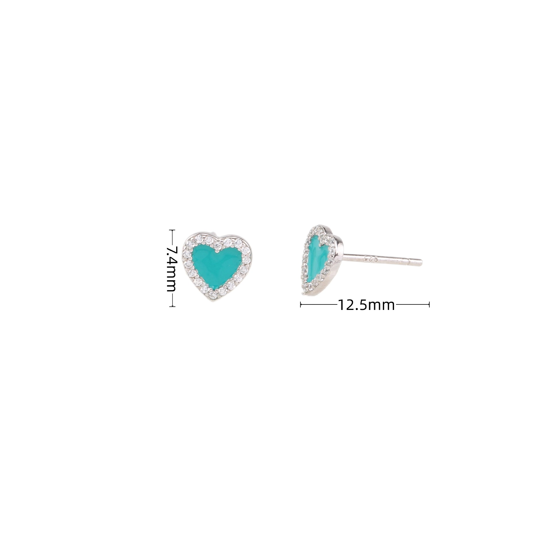 1 Pair Cute Heart Shape Enamel Plating Inlay Sterling Silver Zircon Ear Studs display picture 6