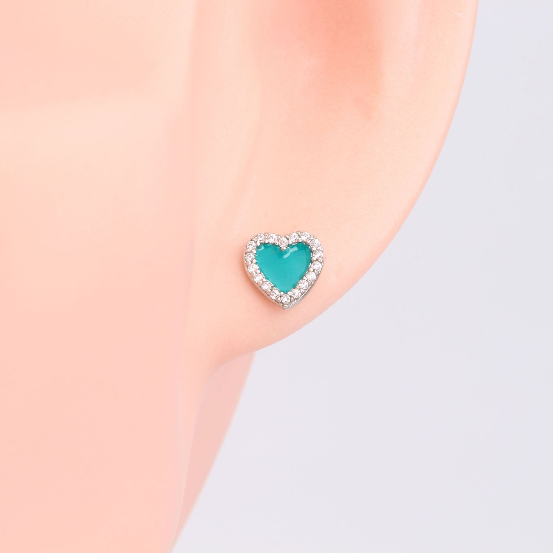 1 Pair Cute Heart Shape Enamel Plating Inlay Sterling Silver Zircon Ear Studs display picture 8