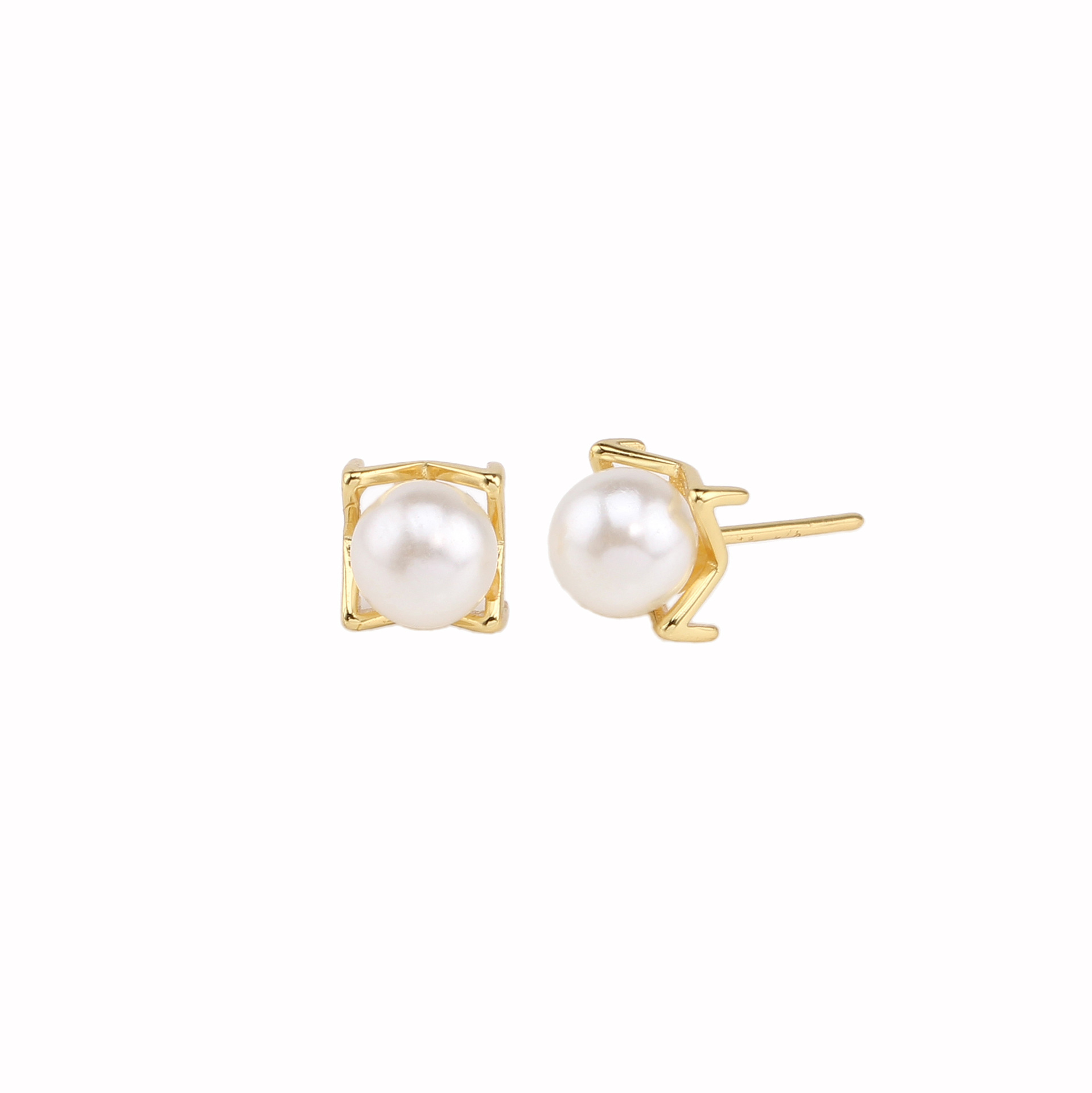 1 Pair Sweet Solid Color Inlay Sterling Silver Artificial Pearls Ear Studs display picture 1