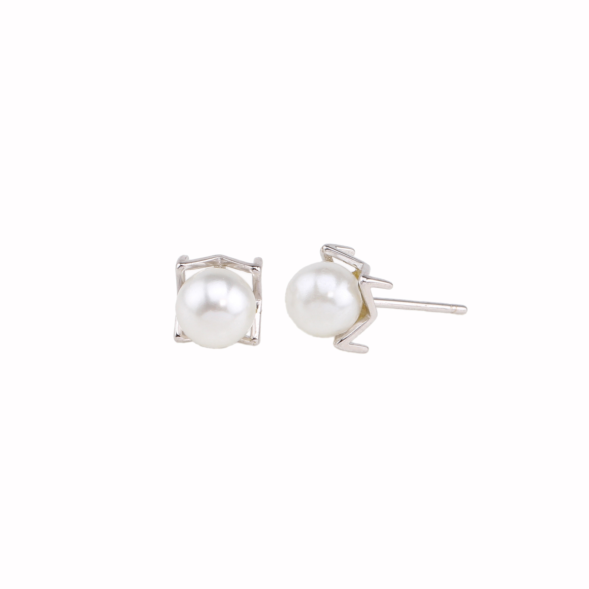 1 Pair Sweet Solid Color Inlay Sterling Silver Artificial Pearls Ear Studs display picture 3