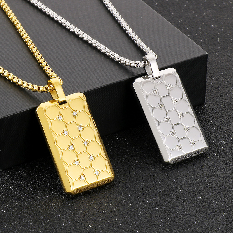 Stainless Steel 18K Gold Plated Casual Simple Style Plating Inlay Hexagon Rectangle Rhinestones Pendant Necklace display picture 7