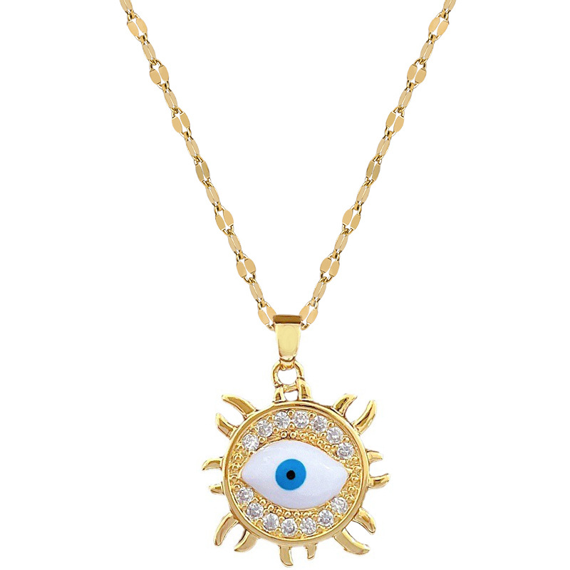 Wholesale IG Style Simple Style Sun Devil'S Eye Titanium Steel Copper Plating Inlay Artificial Gemstones Pendant Necklace display picture 3