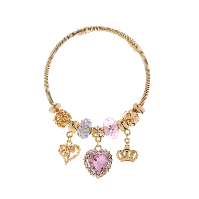 Elegant Cute Heart Shape Crown Stainless Steel Alloy Beaded Inlay Rhinestones Unisex Bangle display picture 5