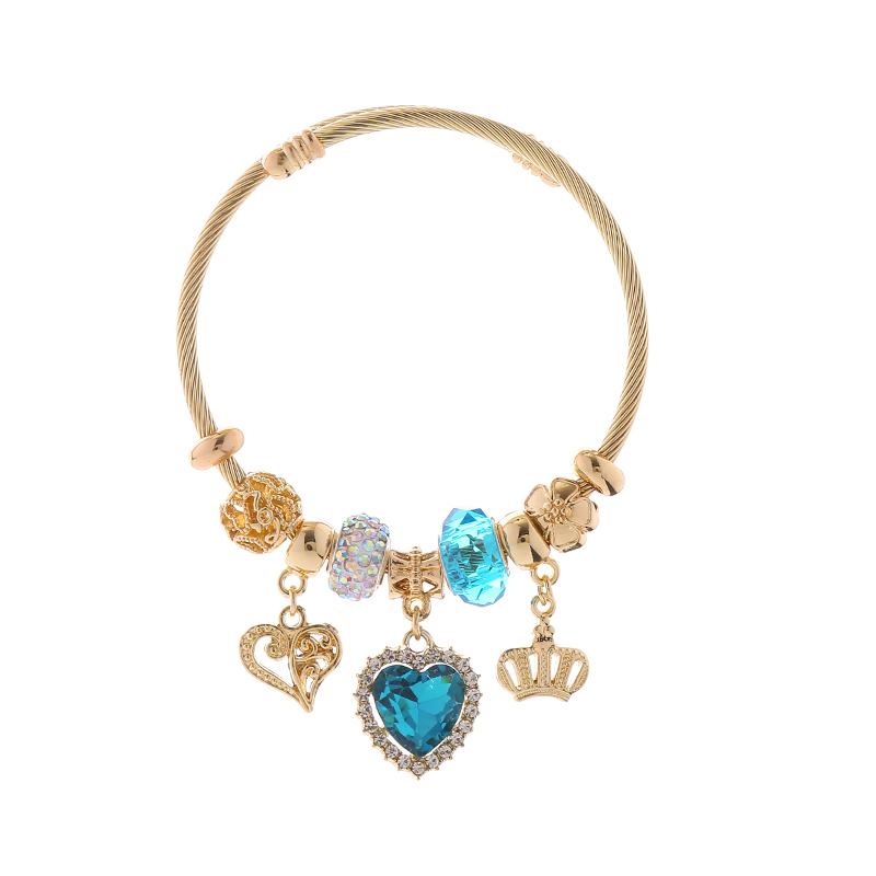 Elegant Cute Heart Shape Crown Stainless Steel Alloy Beaded Inlay Rhinestones Unisex Bangle display picture 6