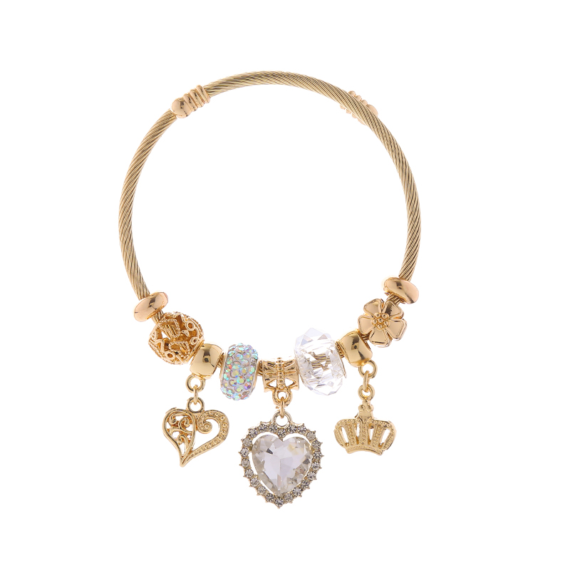 Elegant Cute Heart Shape Crown Stainless Steel Alloy Beaded Inlay Rhinestones Unisex Bangle display picture 7