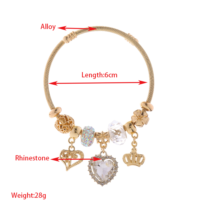 Elegant Cute Heart Shape Crown Stainless Steel Alloy Beaded Inlay Rhinestones Unisex Bangle display picture 1