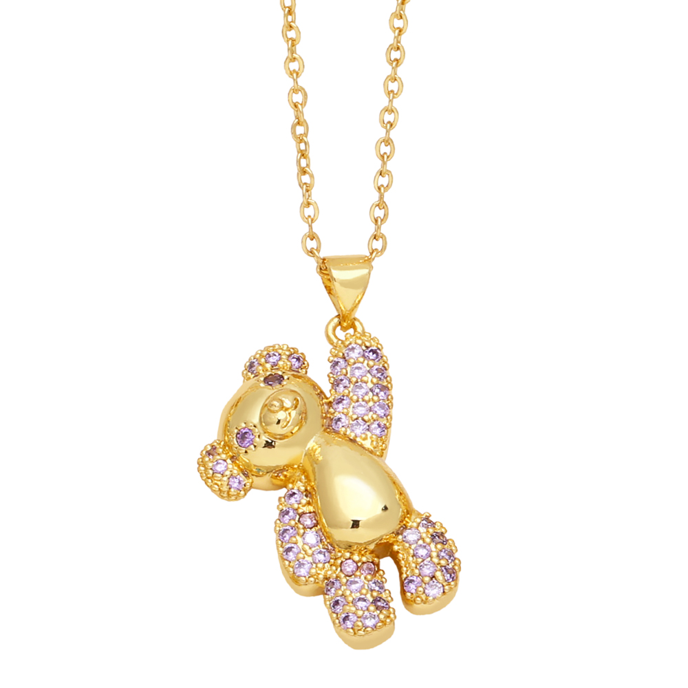Cute Sweet Simple Style Little Bear Copper 18k Gold Plated Zircon Necklace In Bulk display picture 4