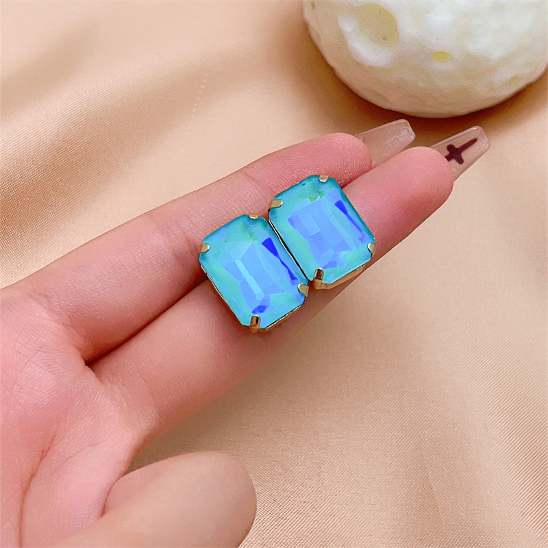 1 Pair IG Style Simple Style Rectangle Plating Inlay Copper Glass Gold Plated Ear Studs display picture 1