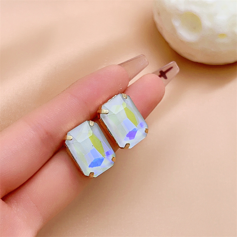 1 Pair IG Style Simple Style Rectangle Plating Inlay Copper Glass Gold Plated Ear Studs display picture 4