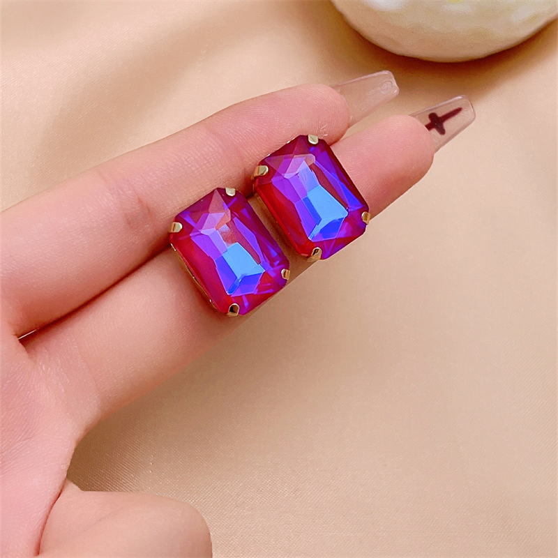 1 Pair IG Style Simple Style Rectangle Plating Inlay Copper Glass Gold Plated Ear Studs display picture 3