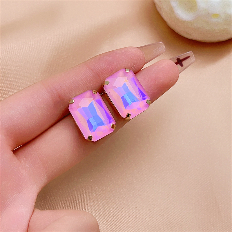 1 Pair IG Style Simple Style Rectangle Plating Inlay Copper Glass Gold Plated Ear Studs display picture 5