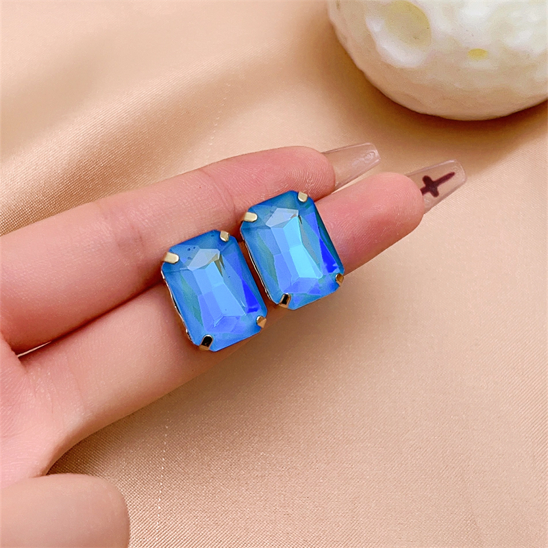 1 Pair IG Style Simple Style Rectangle Plating Inlay Copper Glass Gold Plated Ear Studs display picture 6