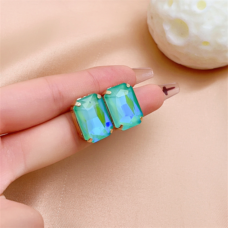1 Pair IG Style Simple Style Rectangle Plating Inlay Copper Glass Gold Plated Ear Studs display picture 10