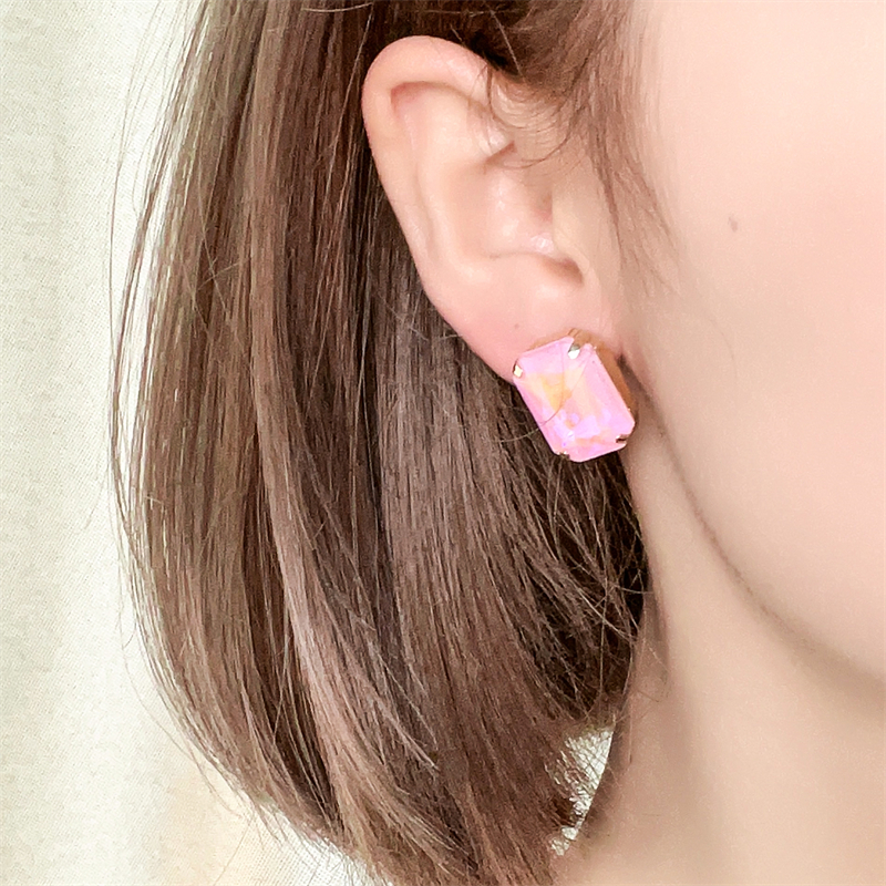 1 Pair IG Style Simple Style Rectangle Plating Inlay Copper Glass Gold Plated Ear Studs display picture 9