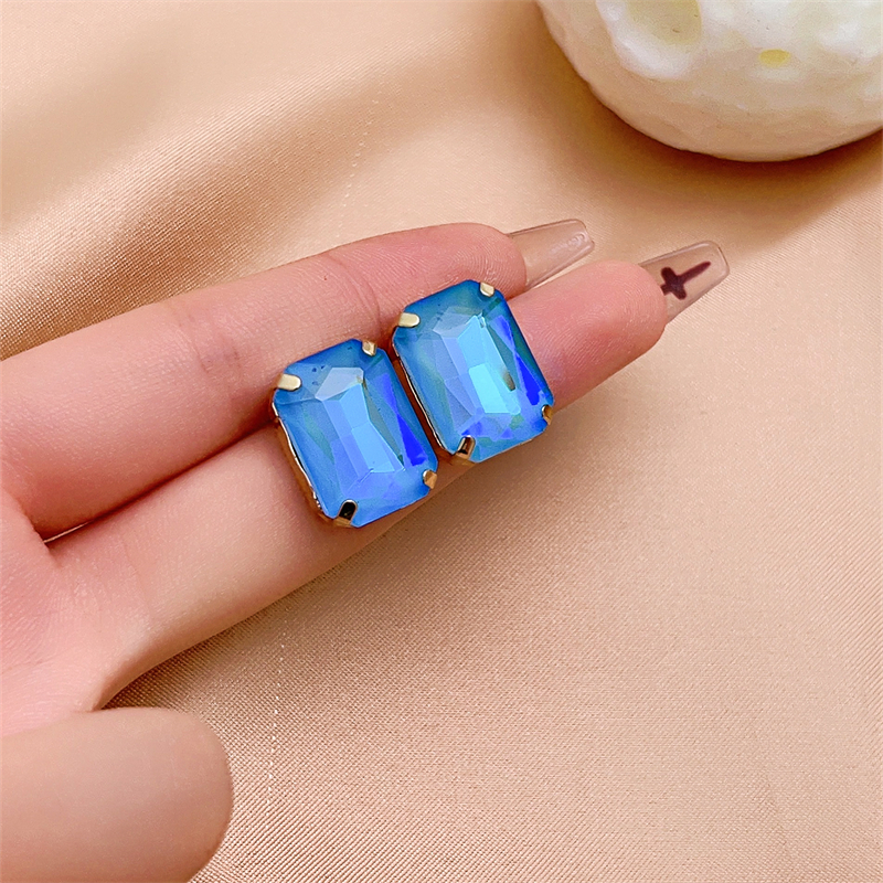 1 Pair IG Style Simple Style Rectangle Plating Inlay Copper Glass Gold Plated Ear Studs display picture 8