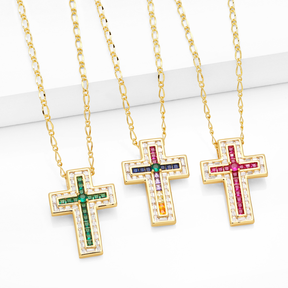 Fashion Simple Style Cross Copper Plating Inlay Zircon 18k Gold Plated Necklace display picture 2