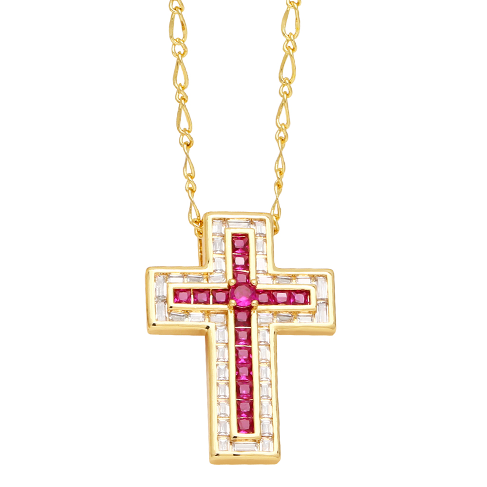 Fashion Simple Style Cross Copper Plating Inlay Zircon 18k Gold Plated Necklace display picture 5