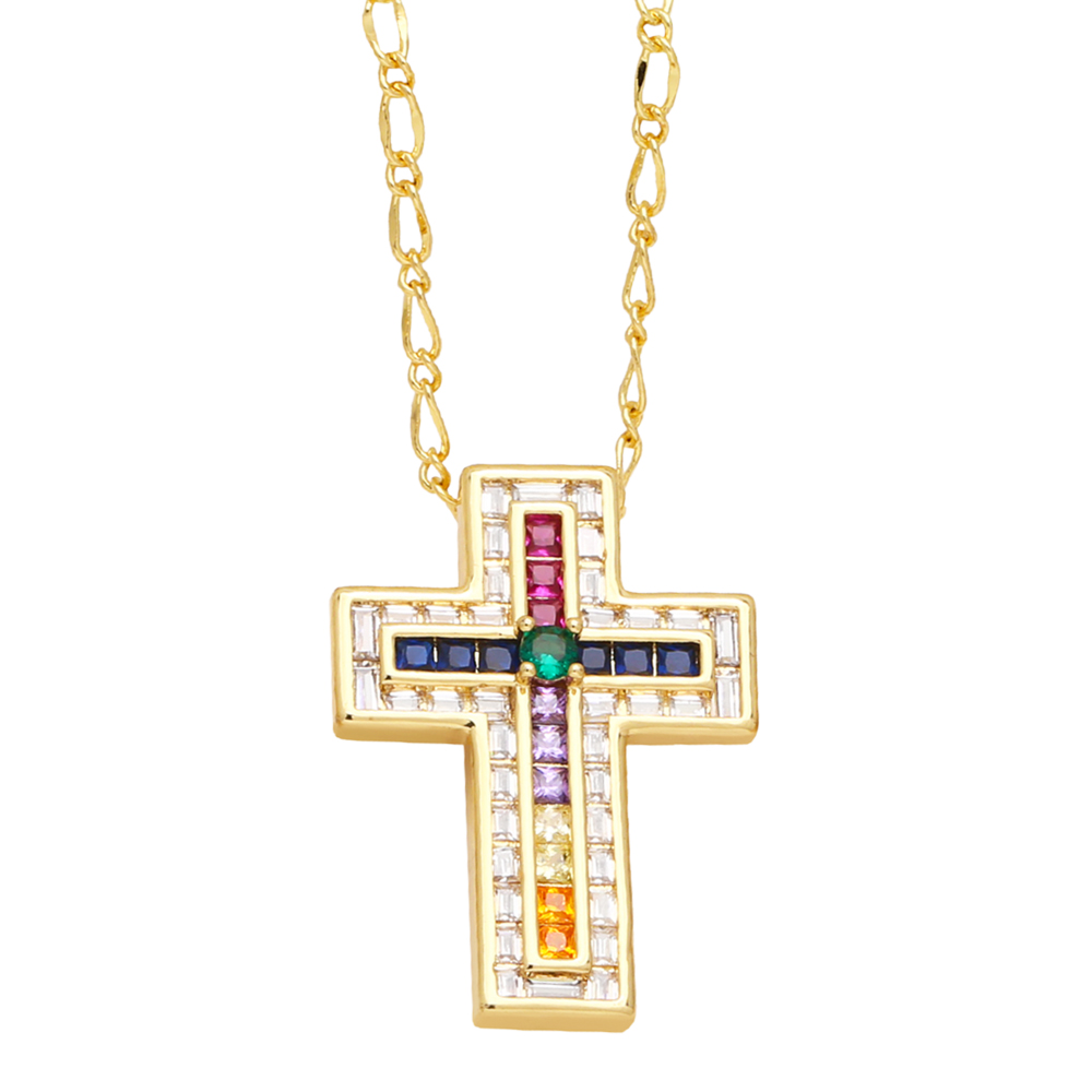 Fashion Simple Style Cross Copper Plating Inlay Zircon 18k Gold Plated Necklace display picture 4