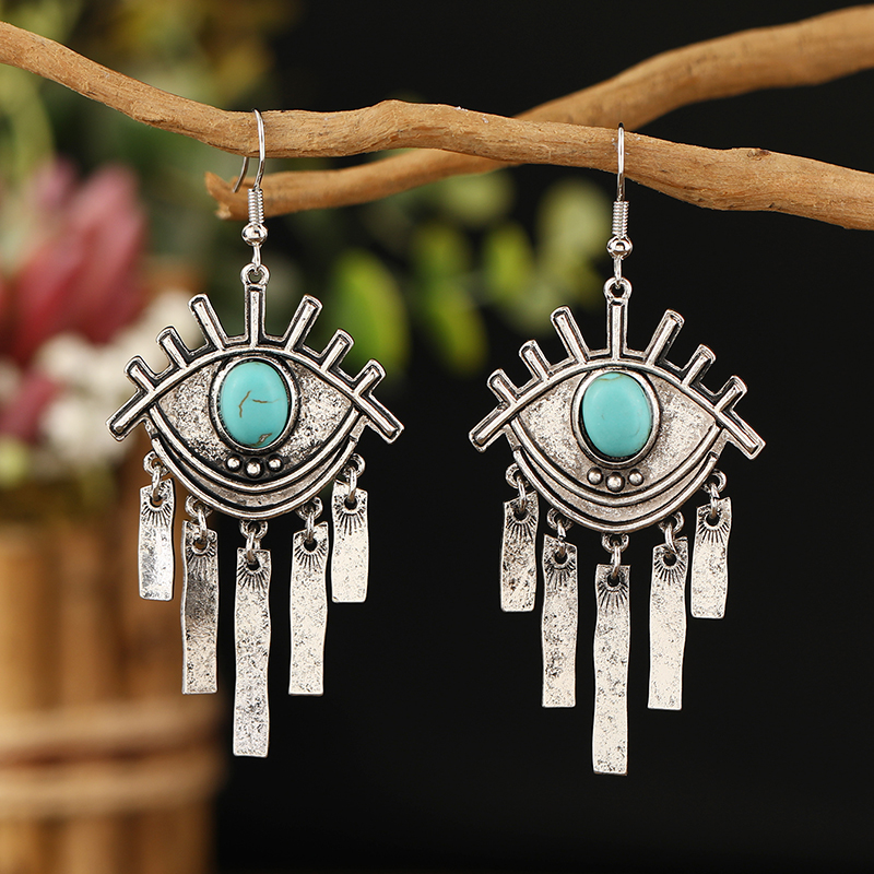 Wholesale Jewelry Retro Eye Alloy Turquoise Drop Earrings display picture 2