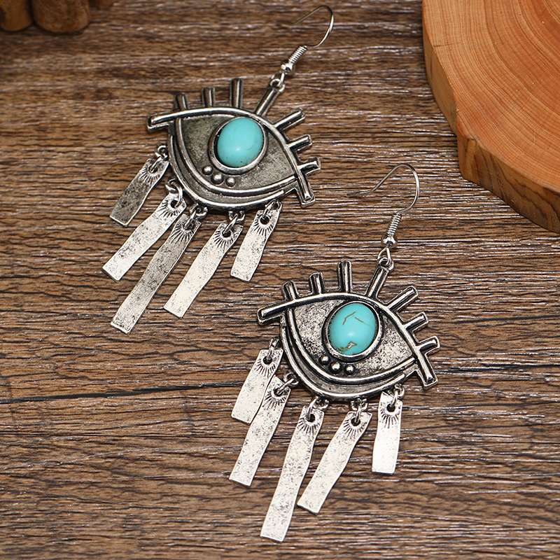 Wholesale Jewelry Retro Eye Alloy Turquoise Drop Earrings display picture 3