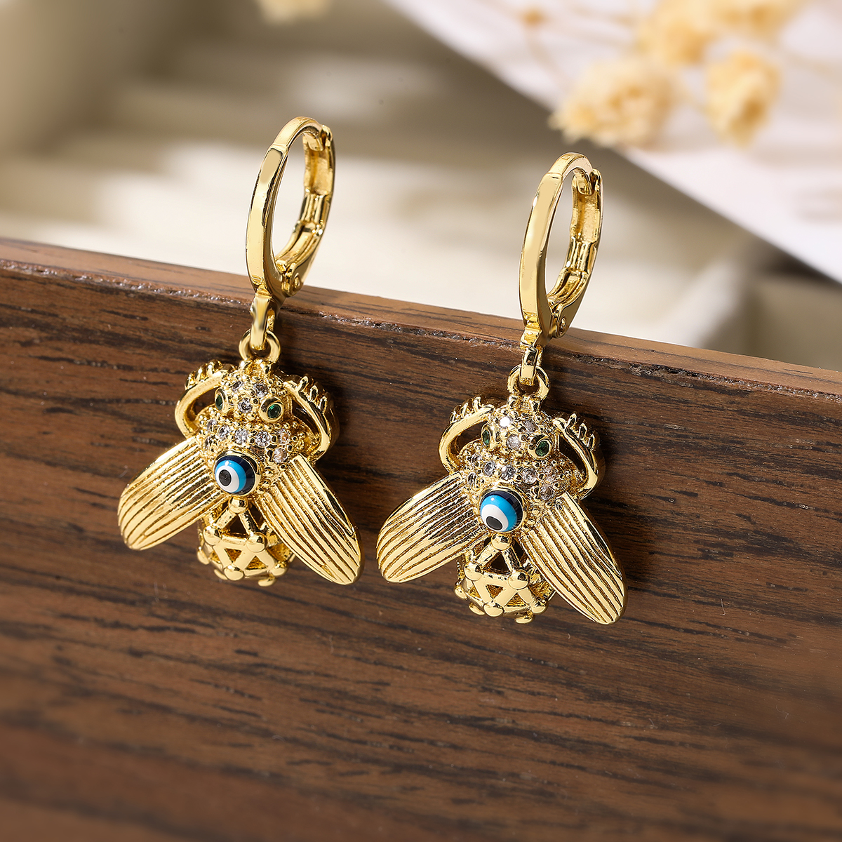 1 Pair Sweet Tortoise Bee Plating Inlay Copper Zircon 18k Gold Plated Drop Earrings display picture 4