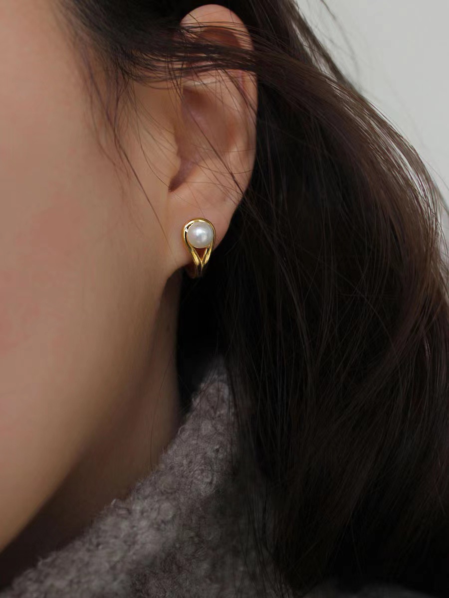 1 Pair Modern Style Round Plating Inlay Sterling Silver Artificial Pearls 18k Gold Plated Earrings display picture 4