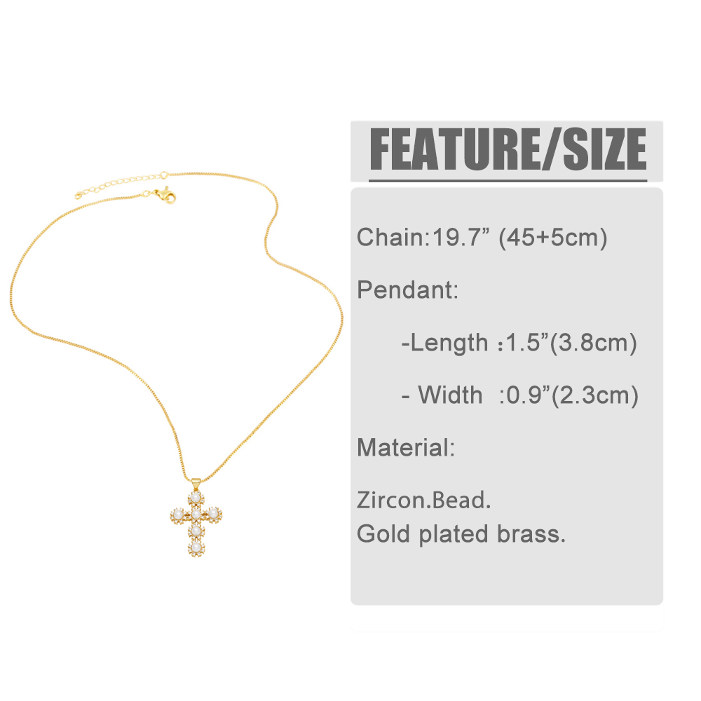 Ig Style Vintage Style Fashion Cross Copper Plating Inlay Pearl Zircon 18k Gold Plated Necklace display picture 1