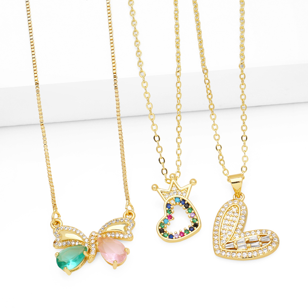 Ig Style Fashion Simple Style Heart Shape Bow Knot Copper 18k Gold Plated Zircon Necklace In Bulk display picture 2